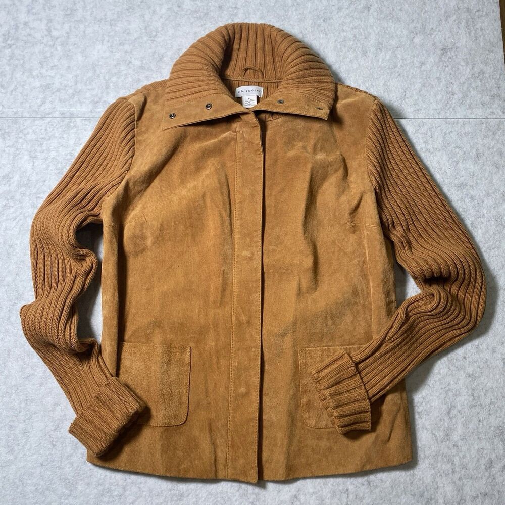 KIM ROGERS Women's XL Suede Brown Long Sleeve Sweater Snap Button Front Jacket